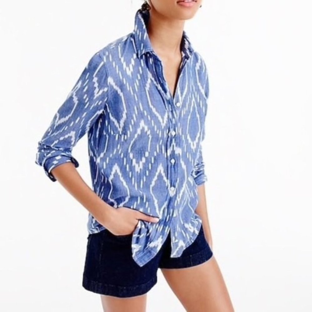 J. Crew Indigo and White Patterned Button-Down Shirt